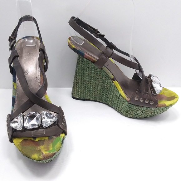 SAM EDELMAN Abstract Fabric & Woven Straw Recessed Platform Wedge Bling … - Picture 15 of 15